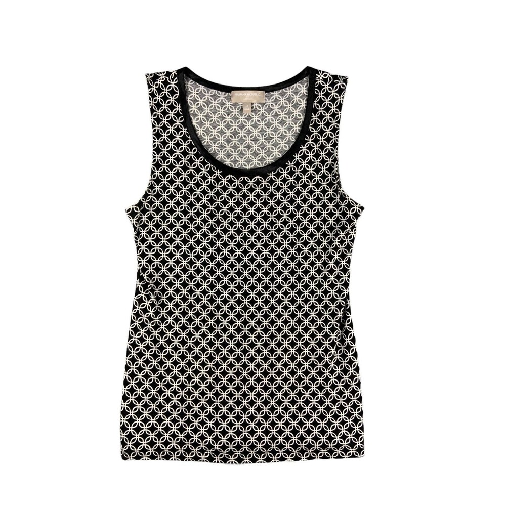 Banana Republic Tank Top Womens Medium Black Luxe Touch Sleeveless Geometric Top